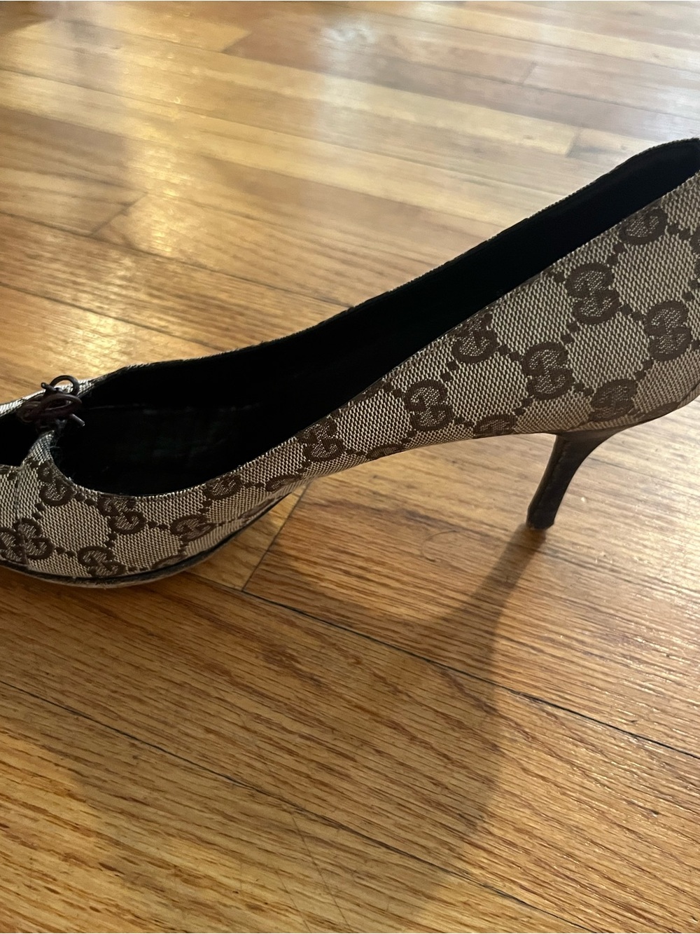 Gucci Brown Monogram Canvas Kitten Heel Pump